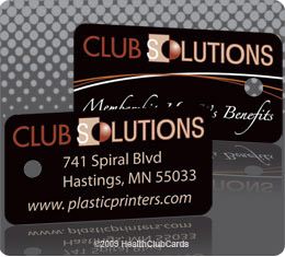 Club Solution front and back membership key tag